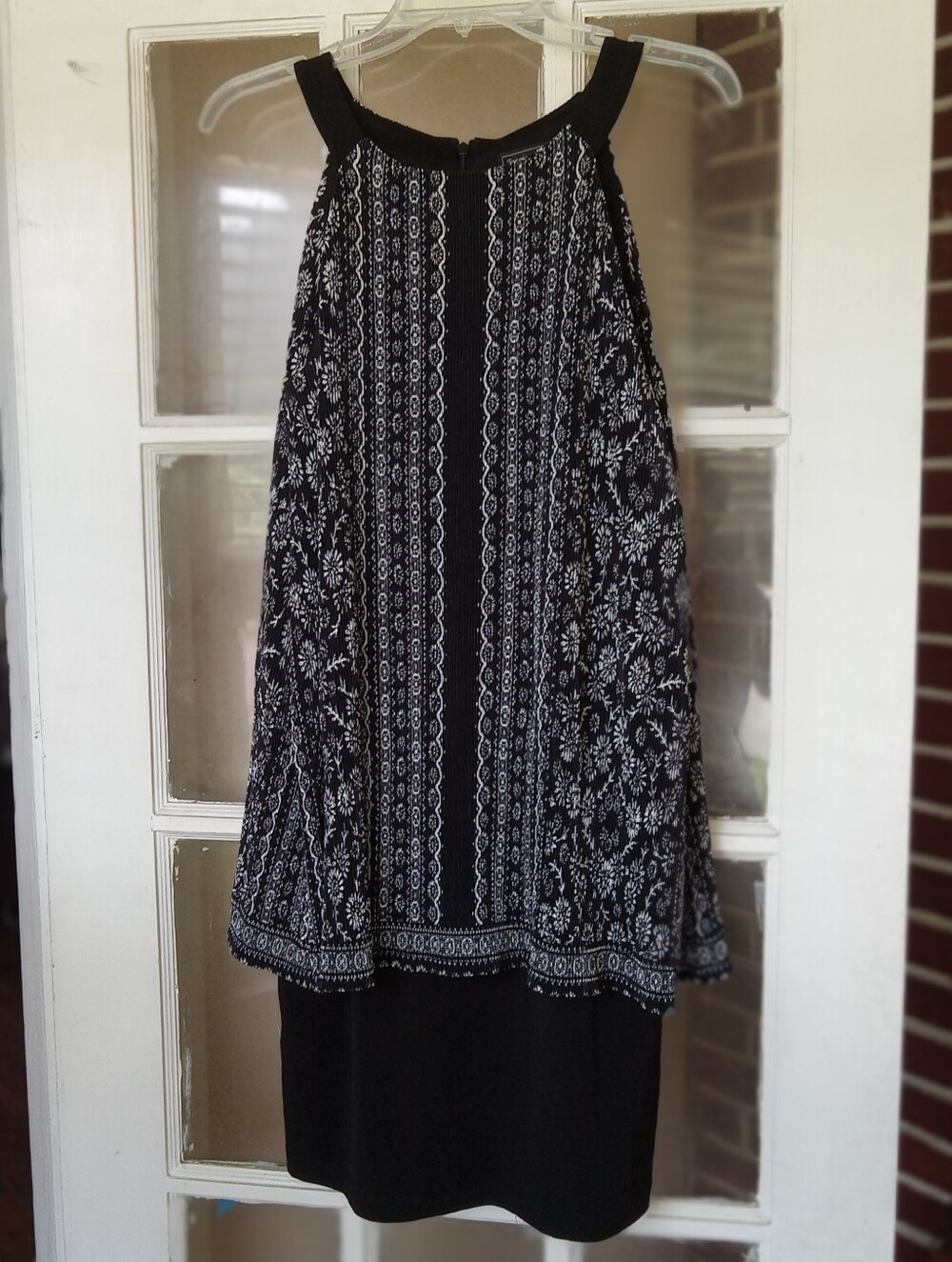 Jessica Howard Black White Halter Shift Dress Patterned Overlay Size 10